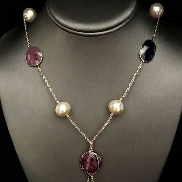 South Sea Pearl Ruby Sapphire Necklace 14k Gold Italy Certified $3,450 820427 - Picture 1 of 8